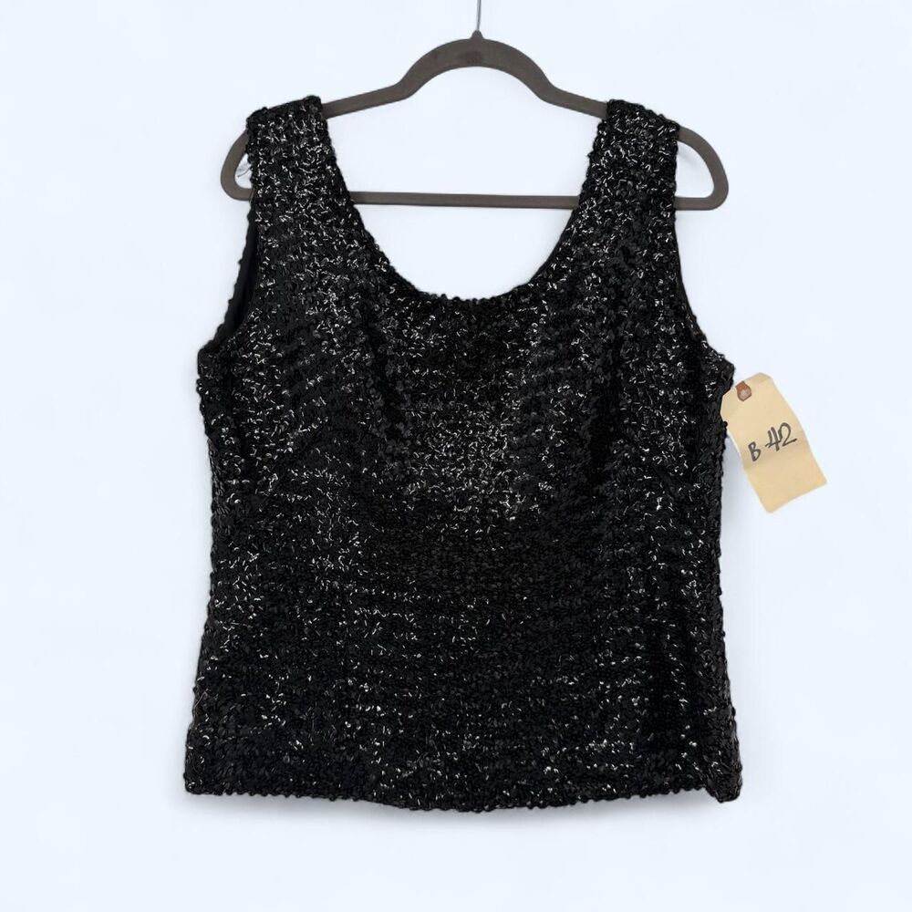 Sequined Scoop Neck Evening Shell Glam Disco Goth Party Sleeveless Top c. 1998
